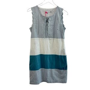 NEW See by Chloe Dress Size 6 Color-block Style with Eyelet Detail Blue White